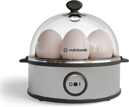 NutriCook Rapid Egg Cooker: 7 Egg Capacity Electric Egg Cooker for Boiled Eggs, Poached Eggs, Scrambled Eggs, or Omelettes with Auto Shut Off Feature - Silver