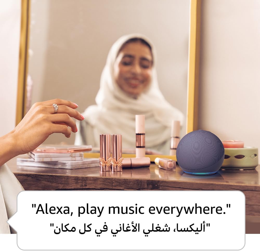 Echo Dot (الجيل الخامس) | سماعة بلوتوث ذكية مع أليكسا | استخدم صوتك للتحكم بالأجهزة المنزلية الذكية، وتشغيل الموسيقى أو تلاوة القرآن، وغيرها المزيد (متوفر الآن باللهجة الخليجية) | رمادي غامق