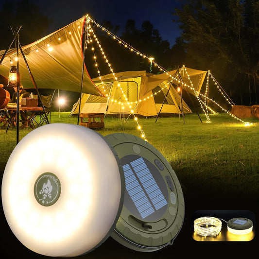 Solar Camping String Lights Outdoor, String Lights with 5 Lighting Modes, Quick Storage, Camp Lanterns for Power Outages, Type-C Fast Charging, Portable 2 in 1 Camping Light(10M)