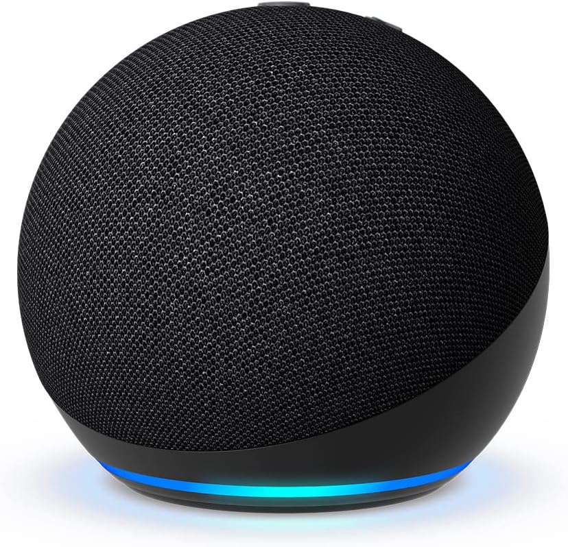Echo Dot (الجيل الخامس) | سماعة بلوتوث ذكية مع أليكسا | استخدم صوتك للتحكم بالأجهزة المنزلية الذكية، وتشغيل الموسيقى أو تلاوة القرآن، وغيرها المزيد (متوفر الآن باللهجة الخليجية) | رمادي غامق