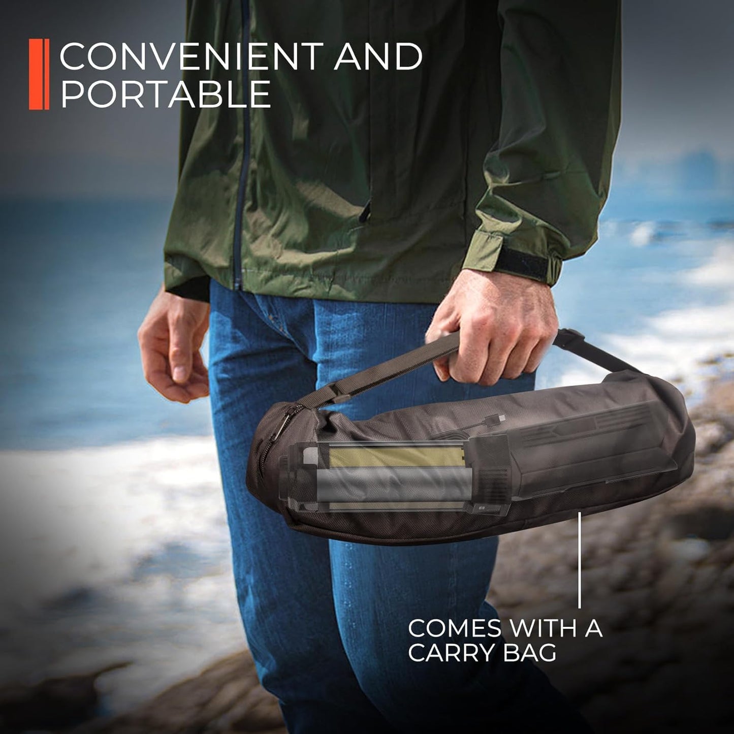 Rechargeable LED Work Light with Stand - Cordless Work Light Kit 3 Page Head,500/1000/2000 Lumen Dimmable 6AH Camping Light with Detachable Tripod,Hooks and Carrying Bag (Work Light with Tripod)