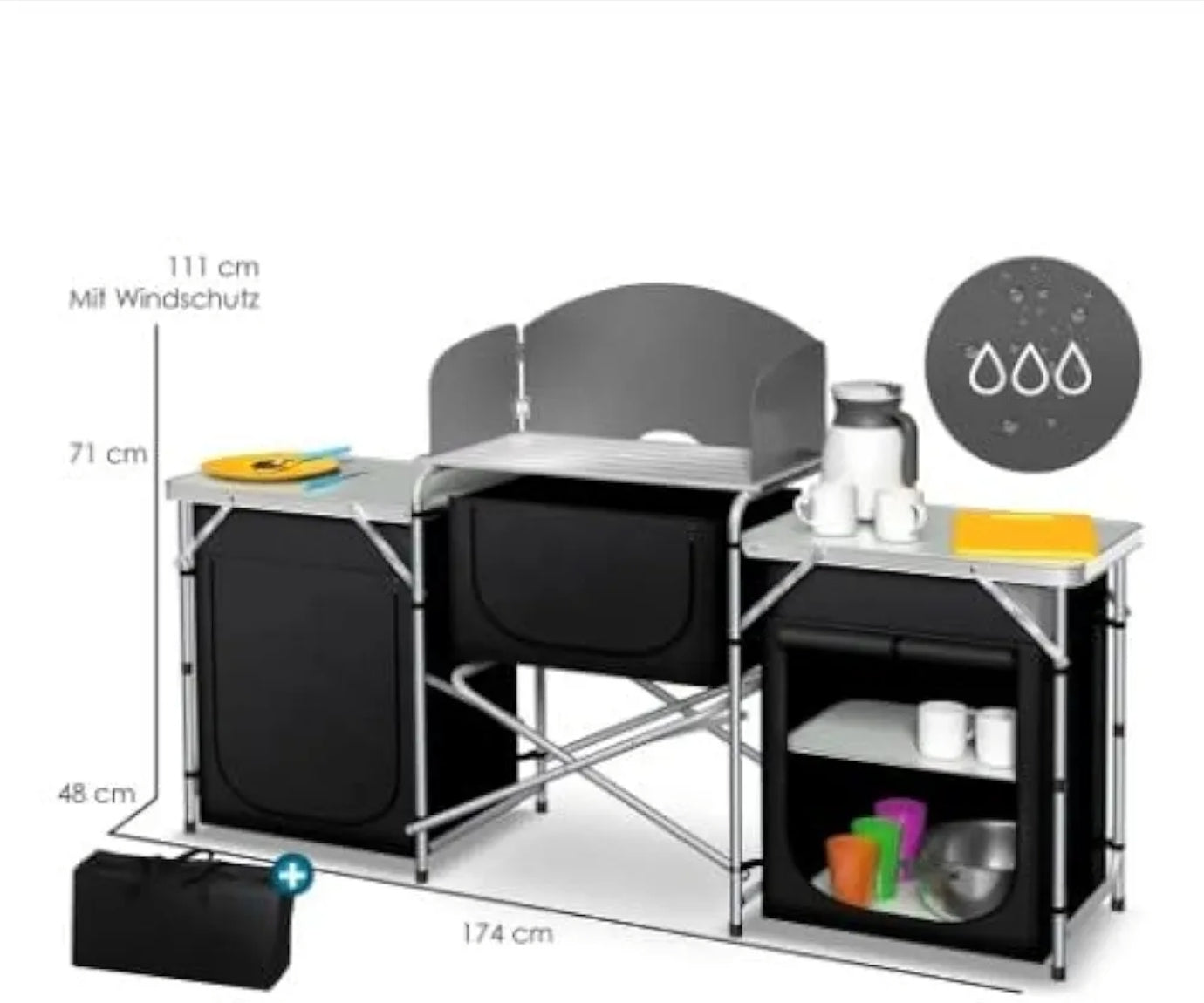 Foldable & Portable Design – Easy to carry, store, and set up anywhere
Durable & Weather-Resistant – Made from strong, outdoor-grade materials
Extensible Tabletop – Adjustable size for extra working space
Carry Handle Included – Integrated handle and comp