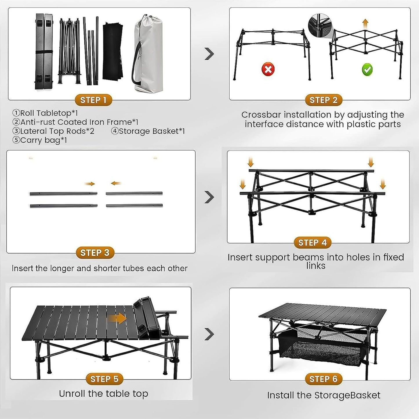 Foldable Table, Folding Camping Table, Roll-Top Table w/Mesh Bag, Roll-up Table with Mesh Storage Organizer and Carry Bag, Folding Beach Table for Camping, Beach, Picnic, BBQ (95 * 55 * 50CM)