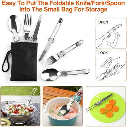 16 Pcs Camping Cookware Mess Kit Non-Stick Pots Pan Set