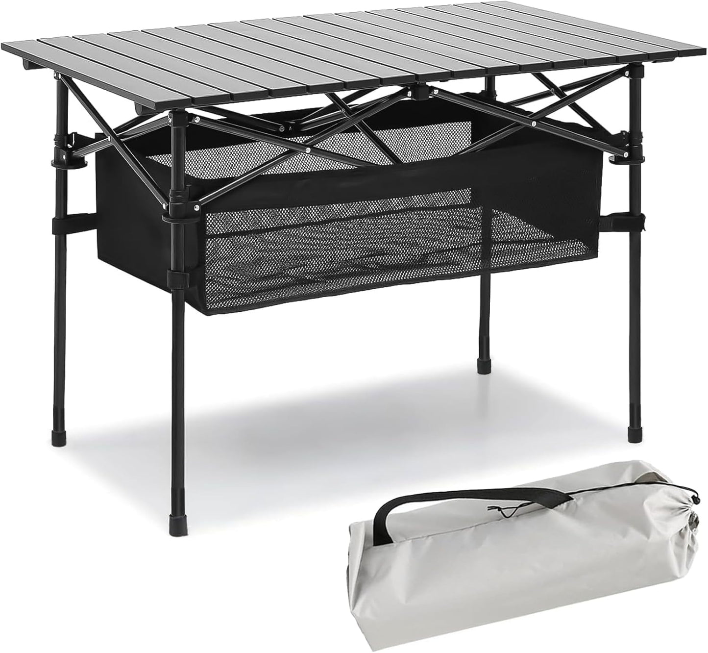 Foldable Table, Folding Camping Table, Roll-Top Table w/Mesh Bag, Roll-up Table with Mesh Storage Organizer and Carry Bag, Folding Beach Table for Camping, Beach, Picnic, BBQ (95 * 55 * 50CM)