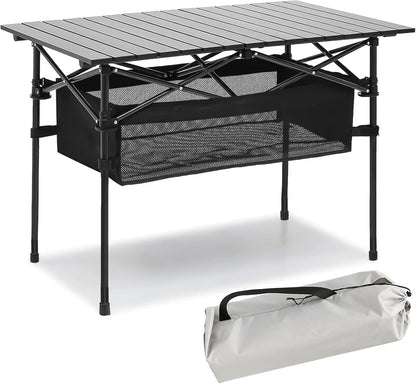 Foldable Table, Folding Camping Table, Roll-Top Table w/Mesh Bag, Roll-up Table with Mesh Storage Organizer and Carry Bag, Folding Beach Table for Camping, Beach, Picnic, BBQ (95 * 55 * 50CM)