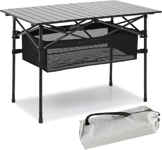 Foldable Table, Folding Camping Table, Roll-Top Table w/Mesh Bag, Roll-up Table with Mesh Storage Organizer and Carry Bag, Folding Beach Table for Camping, Beach, Picnic, BBQ (95 * 55 * 50CM)