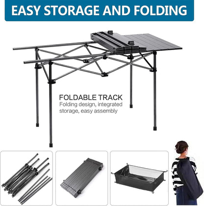 Foldable Table, Folding Camping Table, Roll-Top Table w/Mesh Bag, Roll-up Table with Mesh Storage Organizer and Carry Bag, Folding Beach Table for Camping, Beach, Picnic, BBQ (95 * 55 * 50CM)
