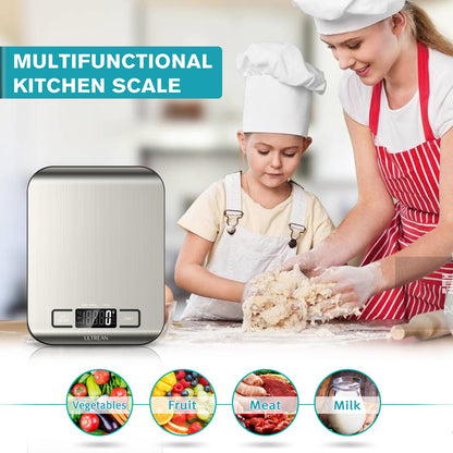 Ultrean Digital Food Scale, High Precision Kitchen Scale, Measures in Grams and Ounces for Cooking and Baking, 5 Units with Tare Function, Stainless Surface (Batteries Included) - Silver