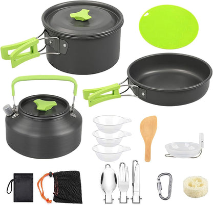 16 Pcs Camping Cookware Mess Kit Non-Stick Pots Pan Set