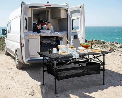 Foldable Table, Folding Camping Table, Roll-Top Table w/Mesh Bag, Roll-up Table with Mesh Storage Organizer and Carry Bag, Folding Beach Table for Camping, Beach, Picnic, BBQ (95 * 55 * 50CM)