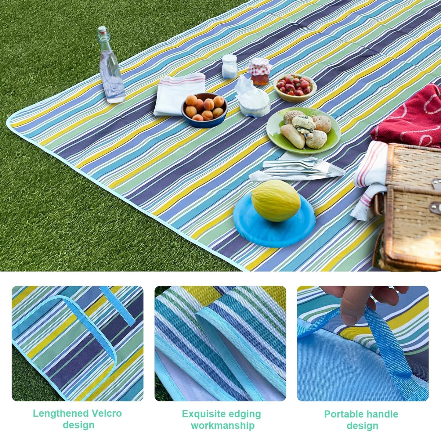 Fortable Picnic Blanket, Waterproof Beach Blanket, Waterproof Picnic Blanket, Portable Picnic Mat, Portable Beach Mat, for Outdoor Camping Family Outdoor Park Garden