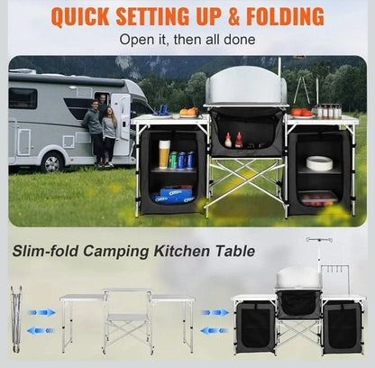 Foldable & Portable Design – Easy to carry, store, and set up anywhere
Durable & Weather-Resistant – Made from strong, outdoor-grade materials
Extensible Tabletop – Adjustable size for extra working space
Carry Handle Included – Integrated handle and comp