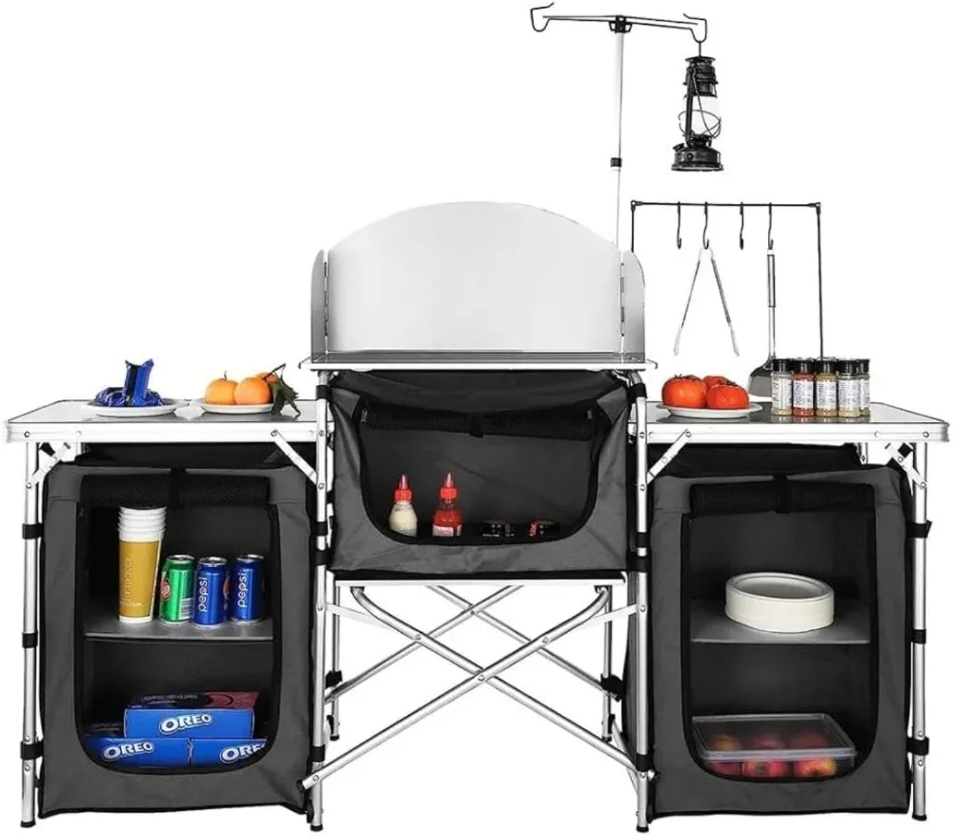 Foldable & Portable Design – Easy to carry, store, and set up anywhere
Durable & Weather-Resistant – Made from strong, outdoor-grade materials
Extensible Tabletop – Adjustable size for extra working space
Carry Handle Included – Integrated handle and comp