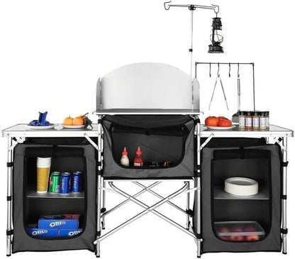 Foldable & Portable Design – Easy to carry, store, and set up anywhere
Durable & Weather-Resistant – Made from strong, outdoor-grade materials
Extensible Tabletop – Adjustable size for extra working space
Carry Handle Included – Integrated handle and comp